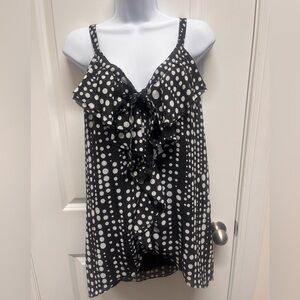 White House Black Market Womens Ruffle Polka Dots Chiffon Tank Size Medium